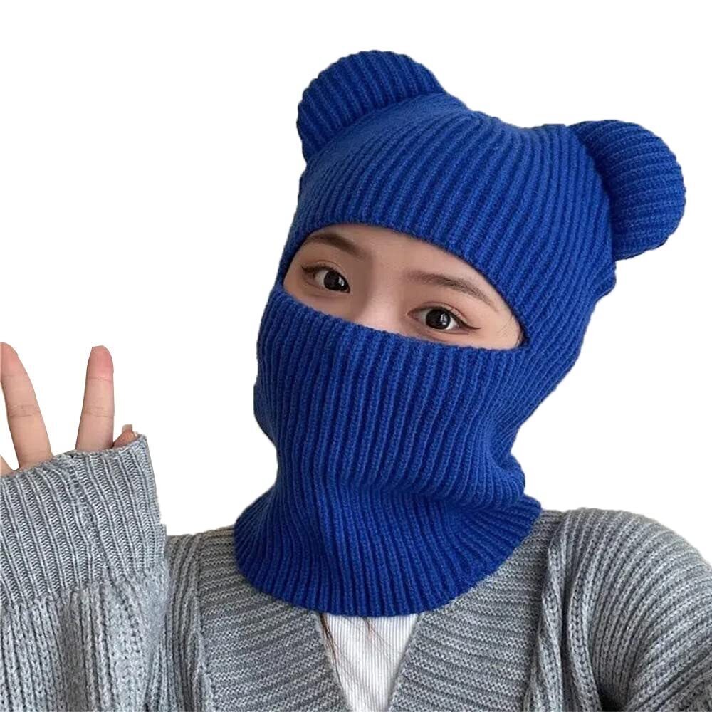8491 Winter Hat Warm Hooded Scarf Hat Balaclava Knit Skull Beanie Hat Girls